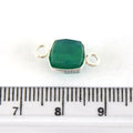 7-8mm Silver Finish Faceted Green Onyx Cube/Square Shaped Plated Copper Bezel Connector