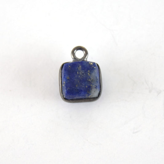 7-8mm Gunmetal Finish Cube Shaped Lapis Lazuli Bezel Pendant/Drop Component