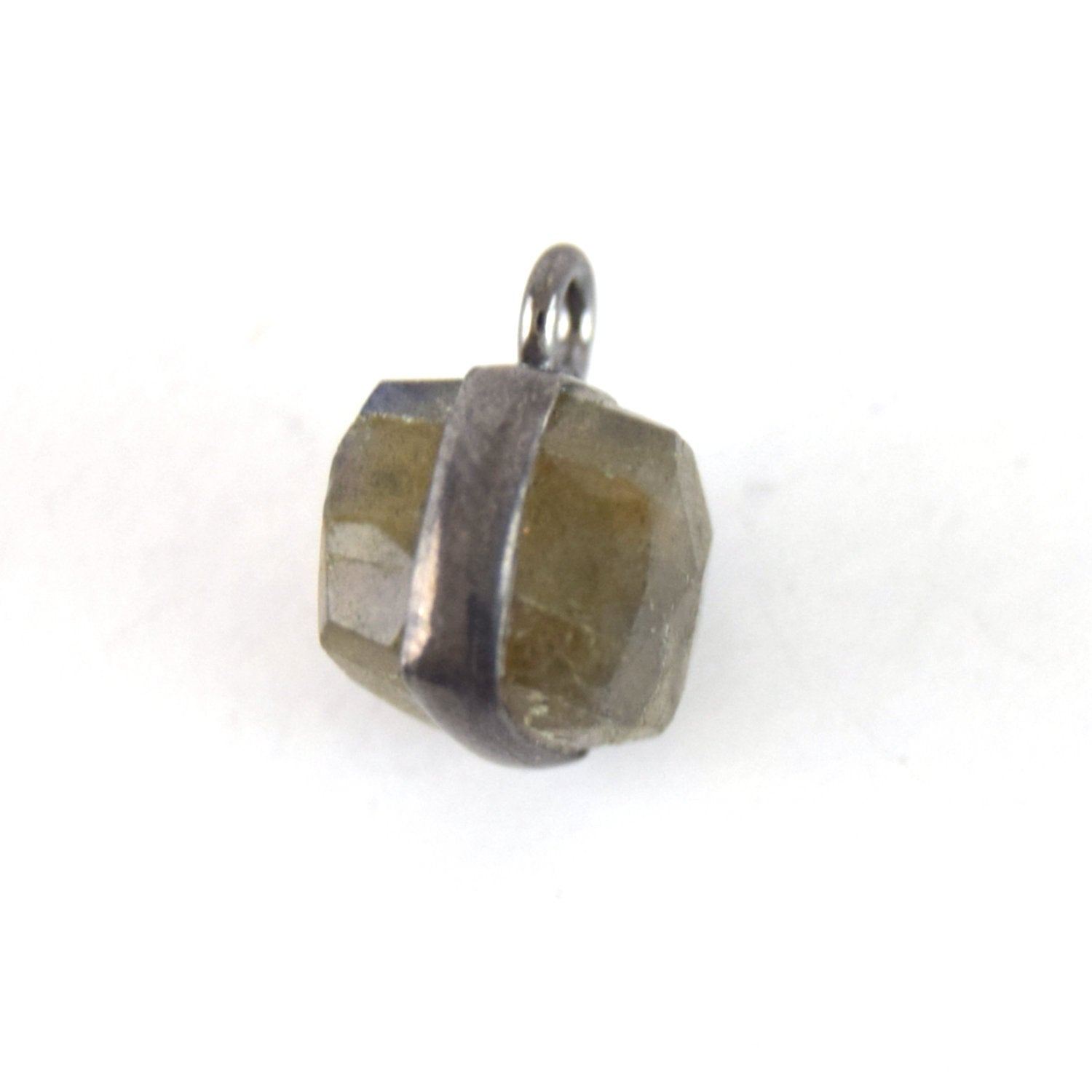8mm Gunmetal Faceted Natural Iridescent Labradorite Cube/Square Shaped Plated Copper Bezel Charm