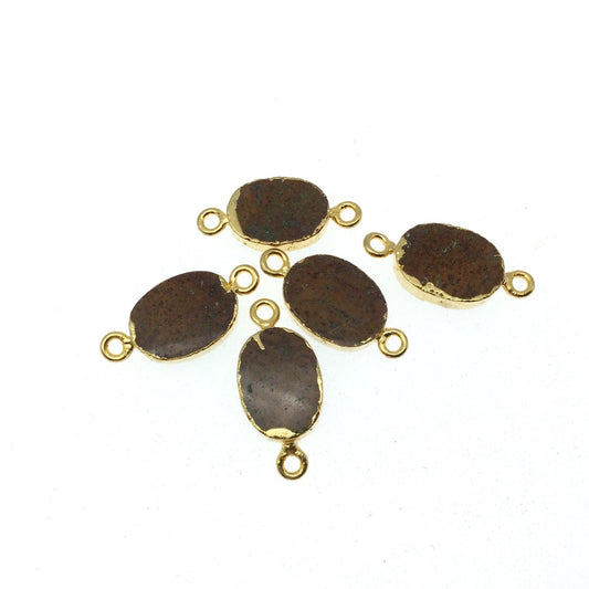 Gold Electroplated Natural Flat Yellow Jasper Oval Shaped Connector - 12mm - 14mm  Long Approx. - Sold Per Each, Selected at Random