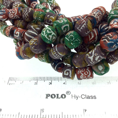 10mm Approx. - Handcrafted Artistic Clay Beads - Double Strand of Mixed Shapes and Designs - 2mm Holes - Sold by the Strand (~90 beads)
