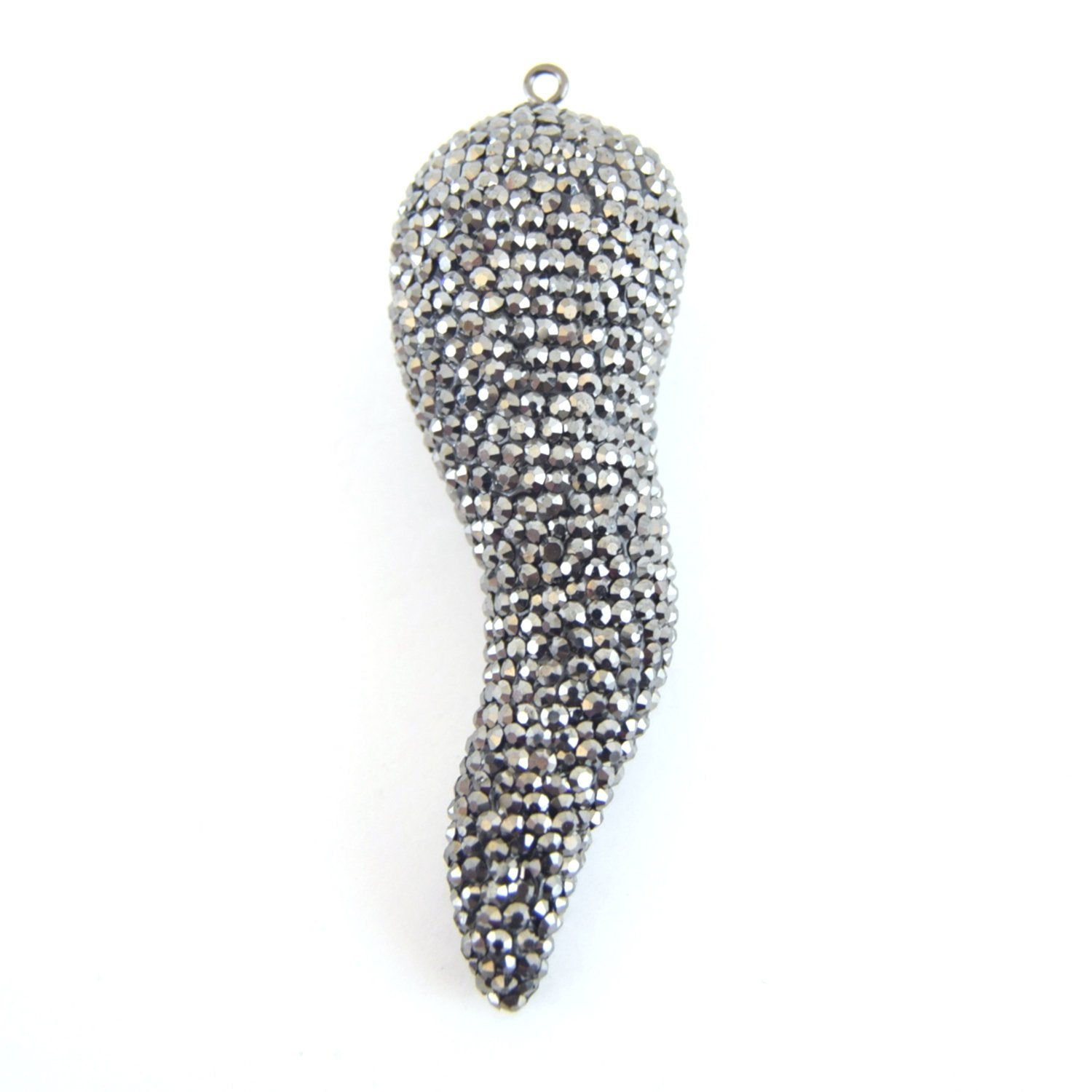 25mm x 75mm Pave Rhinestone Encrusted Gunmetal Pepper Shaped Pendant