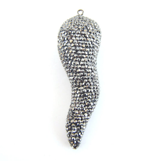 25mm x 75mm Pave Rhinestone Encrusted Gunmetal Pepper Shaped Pendant
