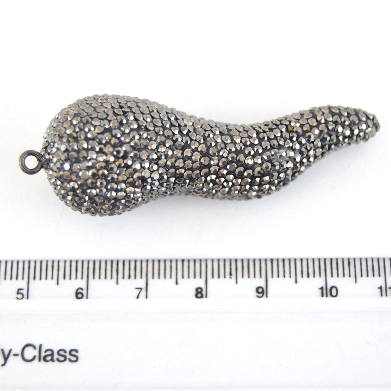 15mm x 52mm Pave Rhinestone Encrusted Gunmetal Pepper Shaped Pendant
