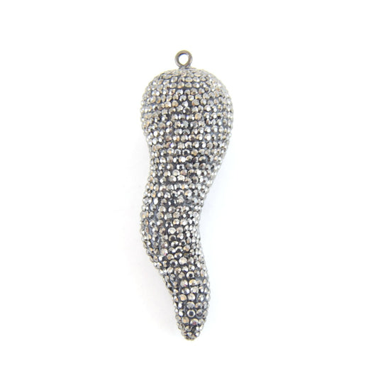 20mm x 60mm Pave Rhinestone Encrusted Gunmetal Pepper Shaped Pendant