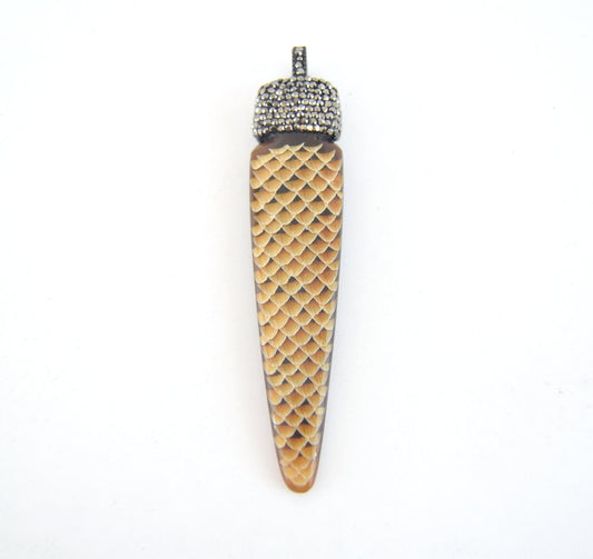 22mm x 98mm Pave Rhinestone Encrusted Capped Snakeskin Tusk Shaped Pendant