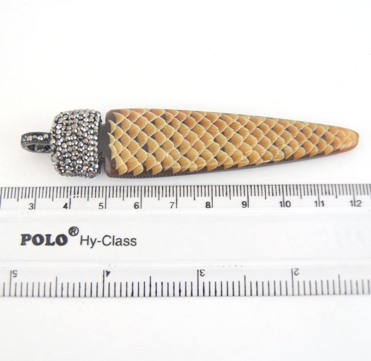 22mm x 98mm Pave Rhinestone Encrusted Capped Snakeskin Tusk Shaped Pendant
