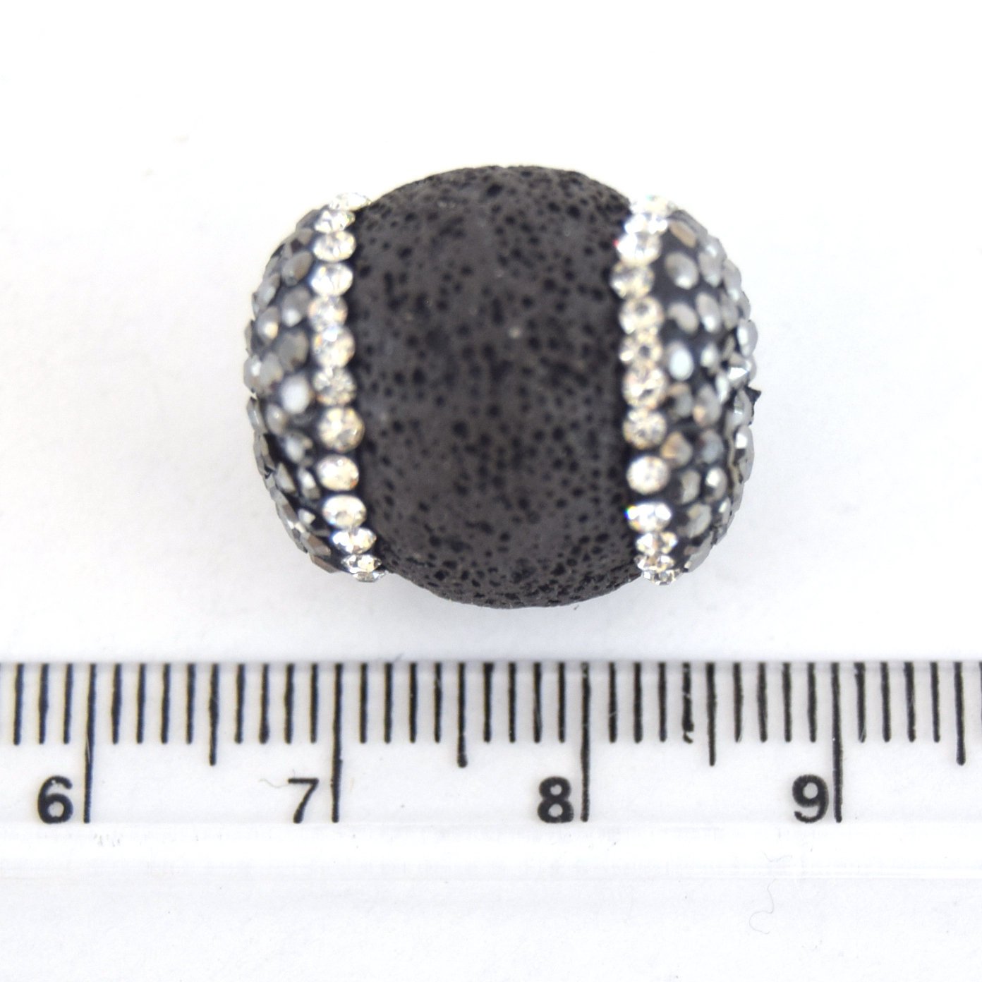 16mm x 20mm Pave Rhinestone Encrusted Capped Black Lava Bead Pendant
