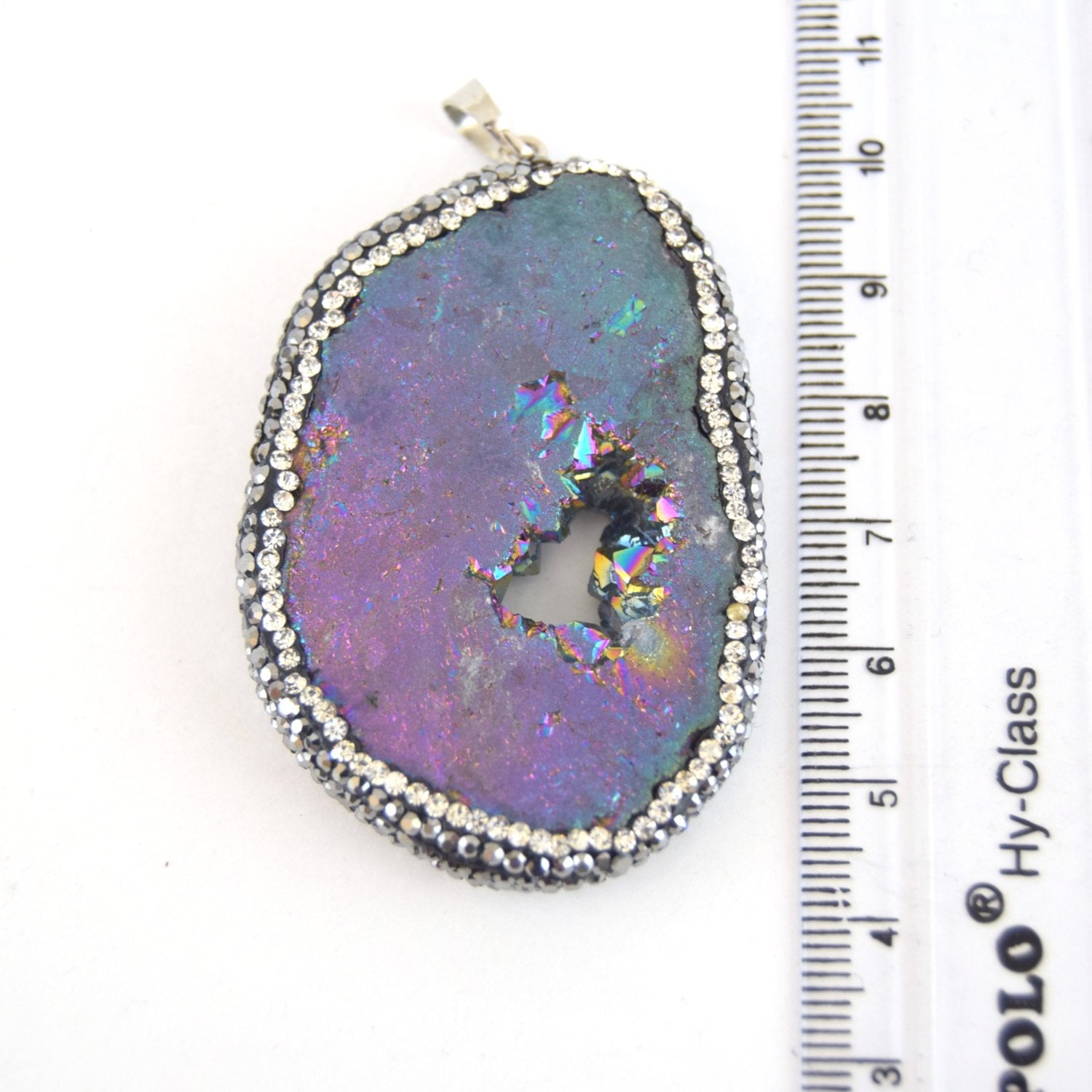 40mm x50mm approx. Pave Rhinestone Encrusted Rainbow Druzy Slab Pendant