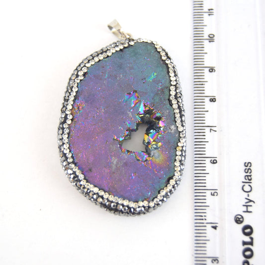 40mm x50mm approx. Pave Rhinestone Encrusted Rainbow Druzy Slab Pendant