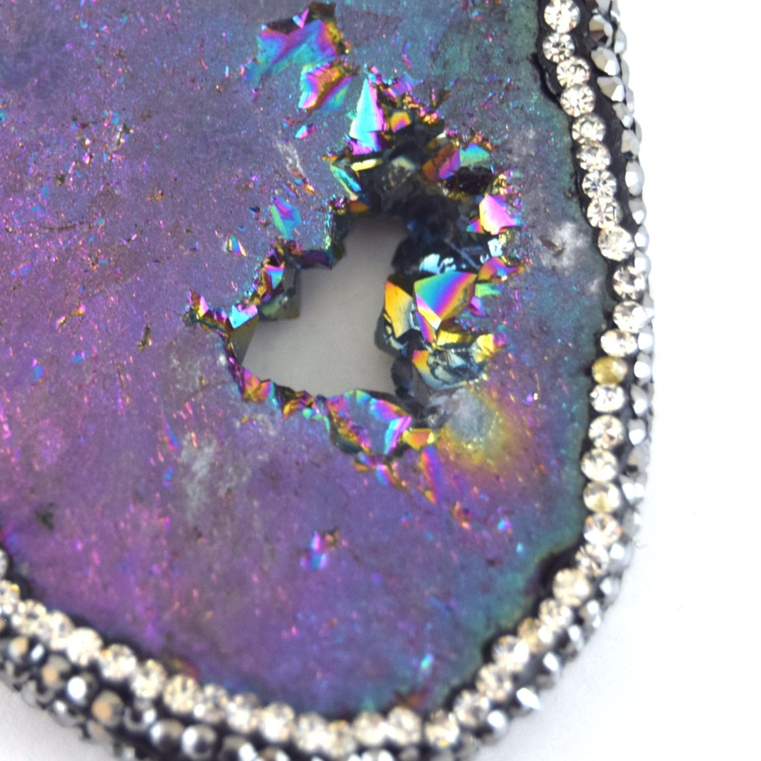 40mm x50mm approx. Pave Rhinestone Encrusted Rainbow Druzy Slab Pendant
