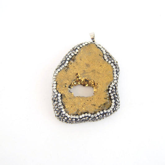 40mm x50mm approx. Pave Rhinestone Encrusted Gold Druzy Slab Pendant
