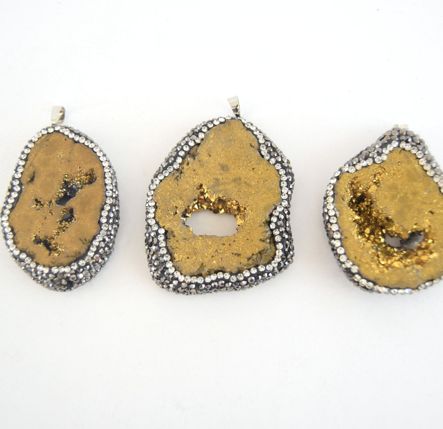 40mm x50mm approx. Pave Rhinestone Encrusted Gold Druzy Slab Pendant