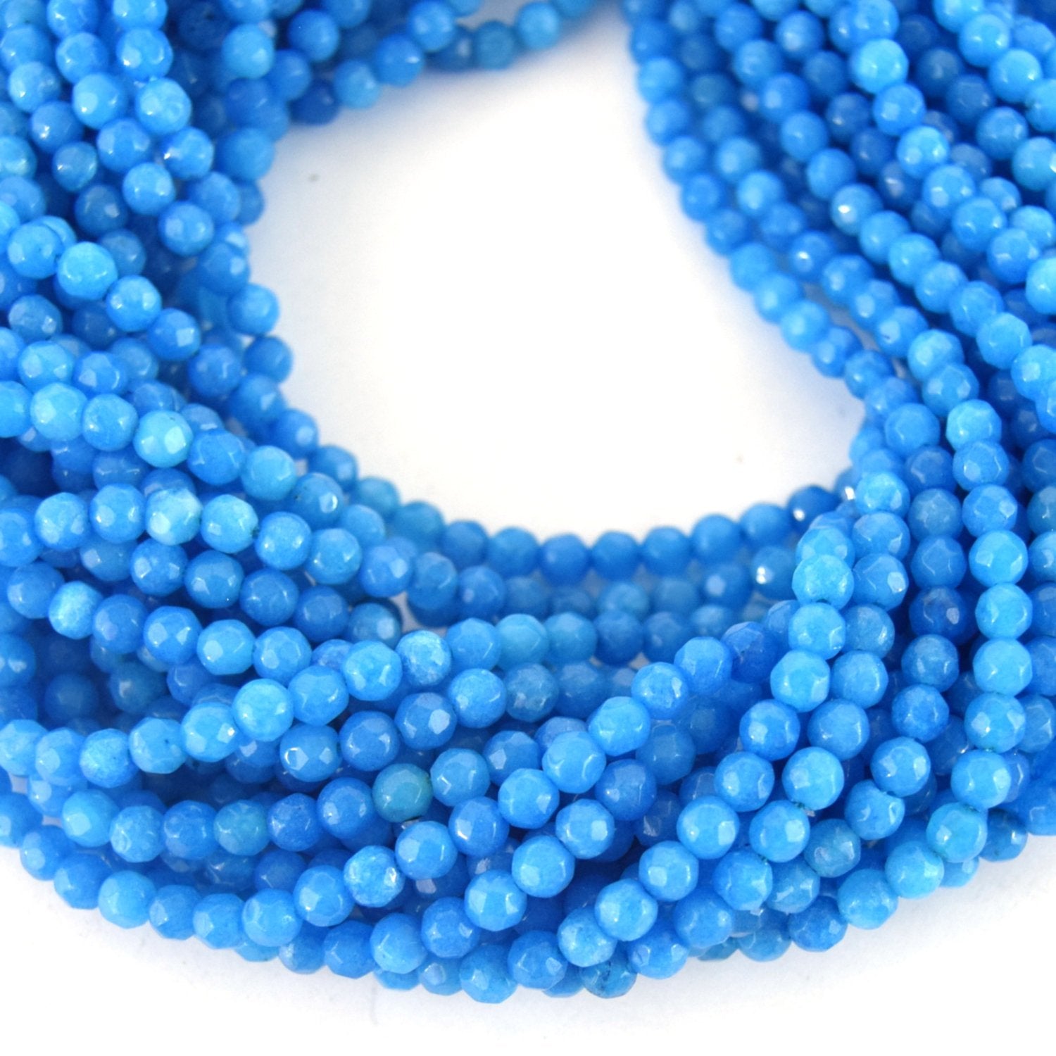 4mm Faceted Dyed Ocean Blue Natural Jade Round Beads - Sold by 15.5" Strands (~ 61 Beads)