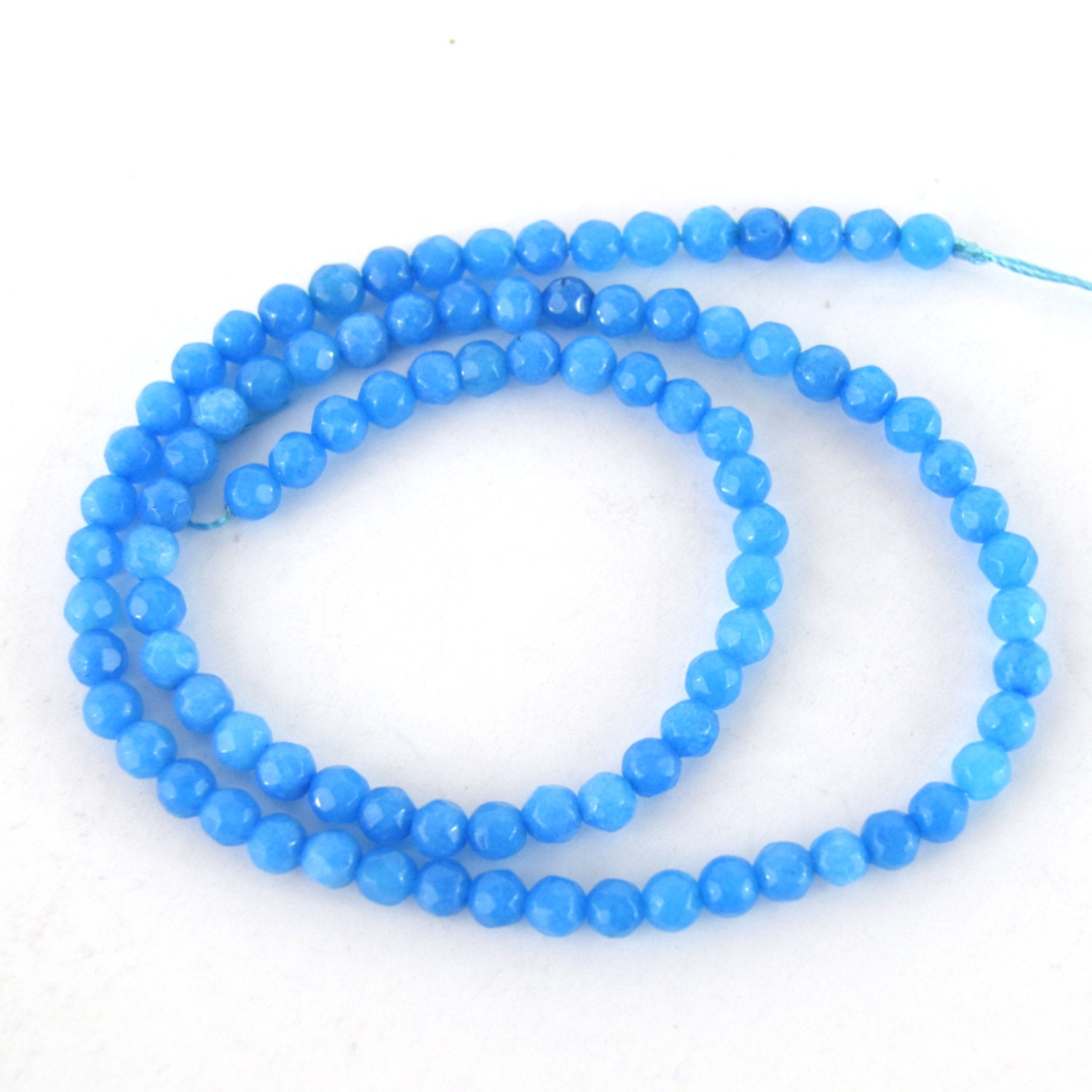 4mm Faceted Dyed Ocean Blue Natural Jade Round Beads - Sold by 15.5" Strands (~ 61 Beads)