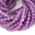 8mm Matte Finish Light Purple Jade Round Beads with 1mm Holes - Sold by 15" Strands (~49 Beads)