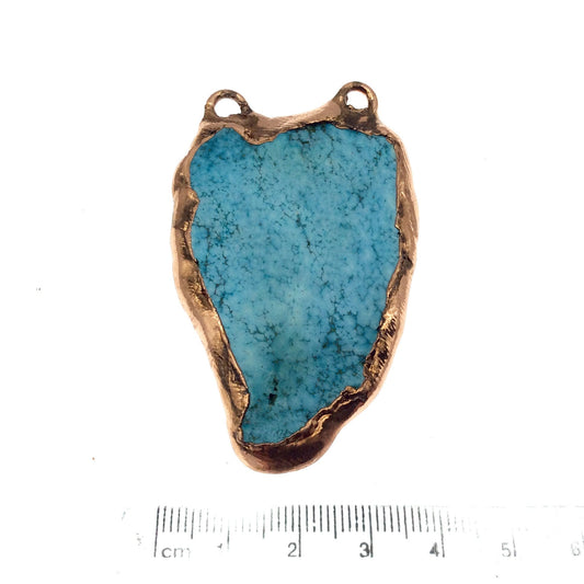 Chinese Turquoise Bezel | OOAK Rose Gold Electroplated Stabilized Freeform Shaped Two Loop Pendant "014" ~ 40mm x 60mm - Sold  As Pictured
