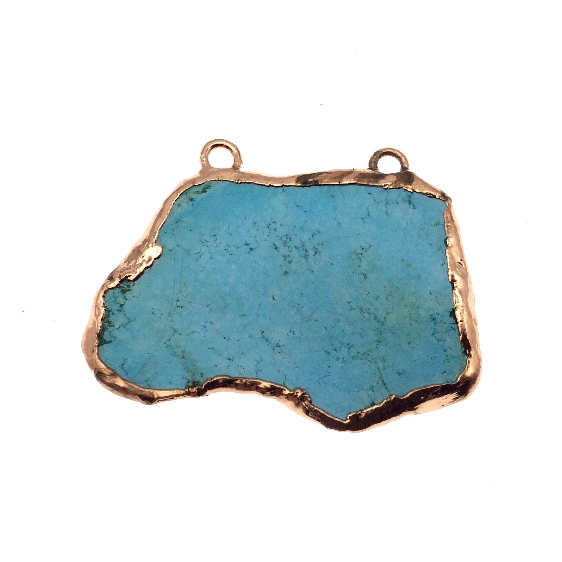 Chinese Turquoise Bezel | OOAK Rose Gold Electroplated Stabilized Freeform Shaped Two Loop Pendant "011" ~ 67mm x 47mm - Sold  As Pictured