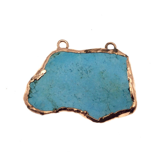 Chinese Turquoise Bezel | OOAK Rose Gold Electroplated Stabilized Freeform Shaped Two Loop Pendant "011" ~ 67mm x 47mm - Sold  As Pictured