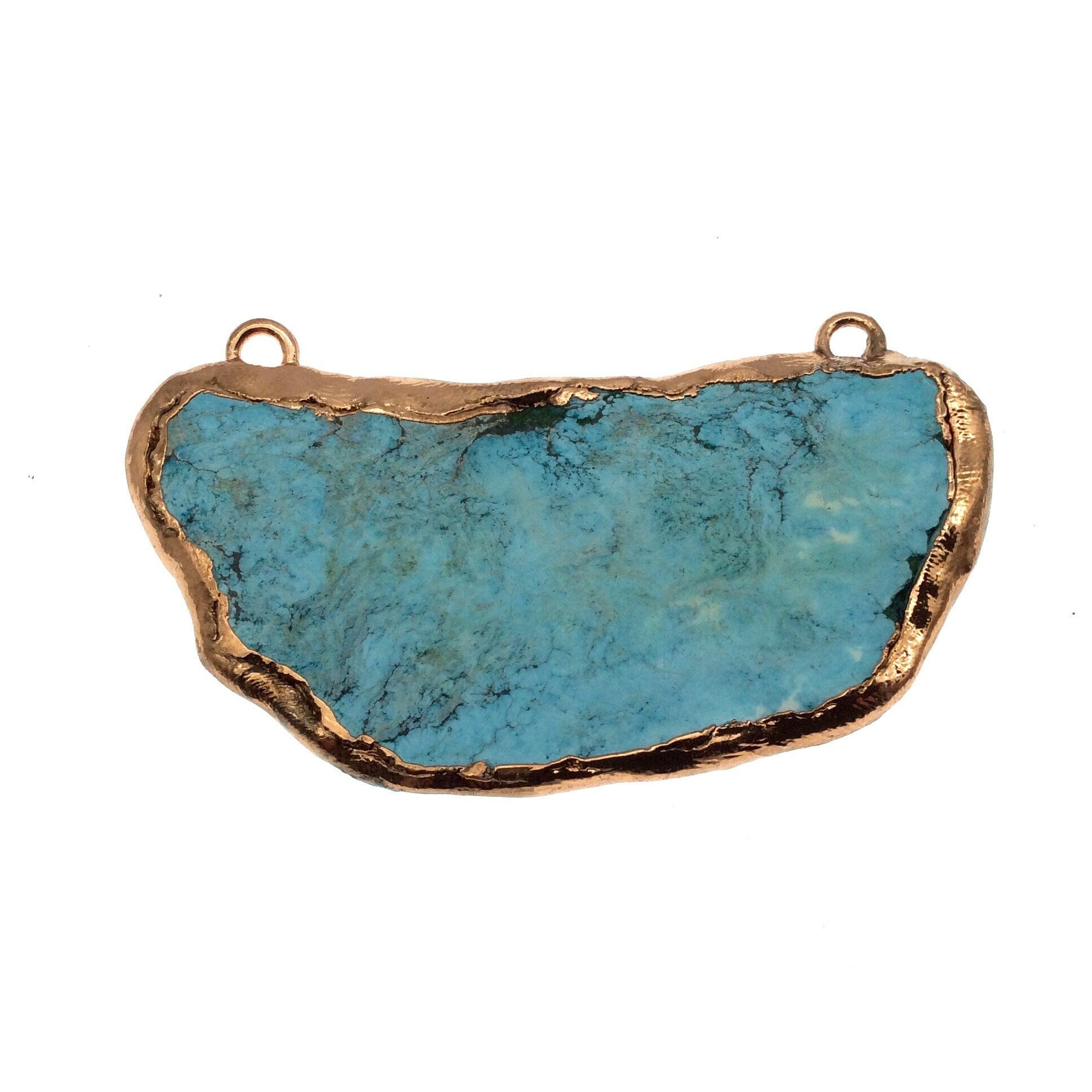 Chinese Turquoise Bezel | OOAK Rose Gold Electroplated Stabilized Freeform Shaped Two Loop Pendant "009" ~ 89mm x 43mm - Sold  As Pictured