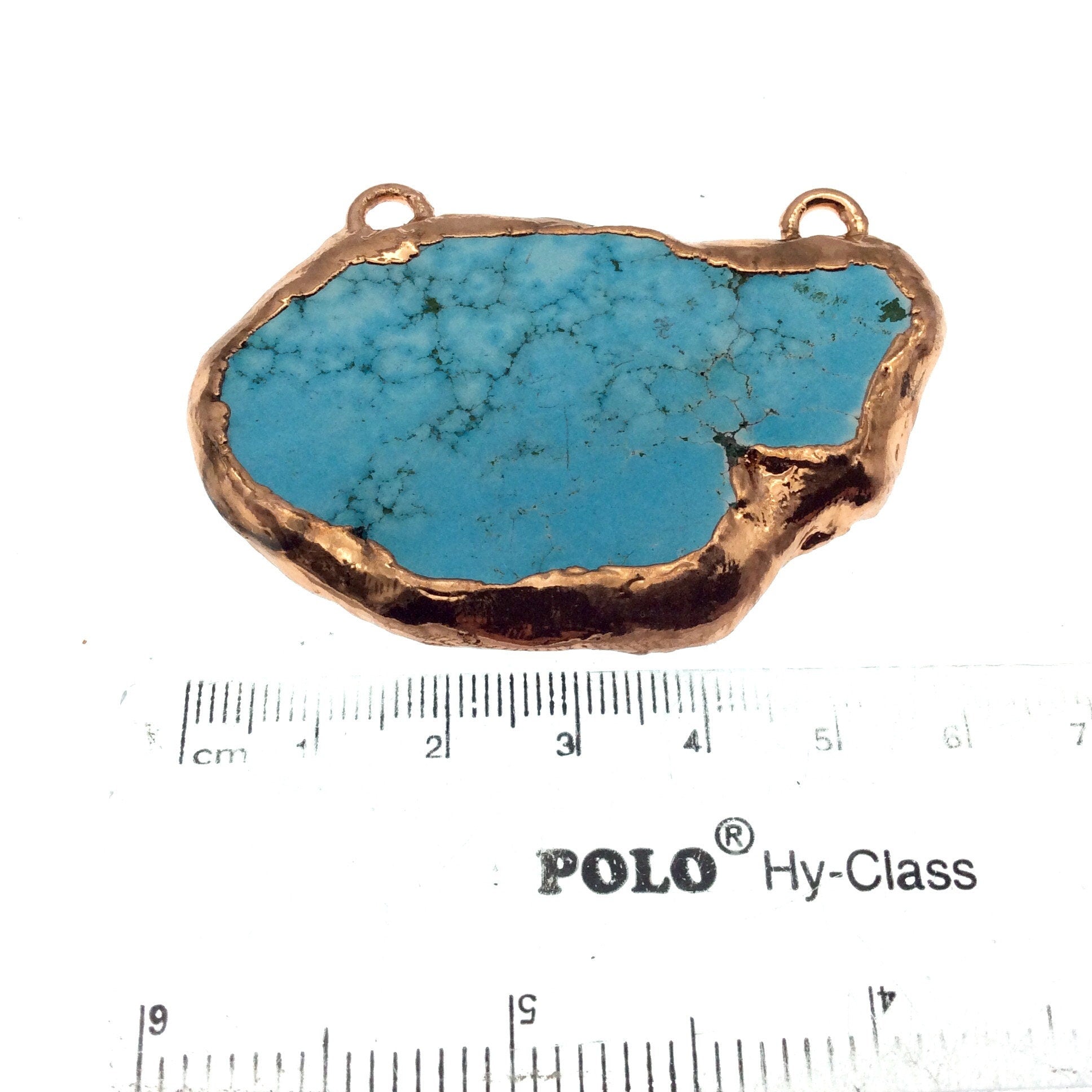 Chinese Turquoise Bezel | OOAK Rose Gold Electroplated Stabilized Freeform Shaped Two Loop Pendant "007" ~ 62mm x 40mm - Sold  As Pictured