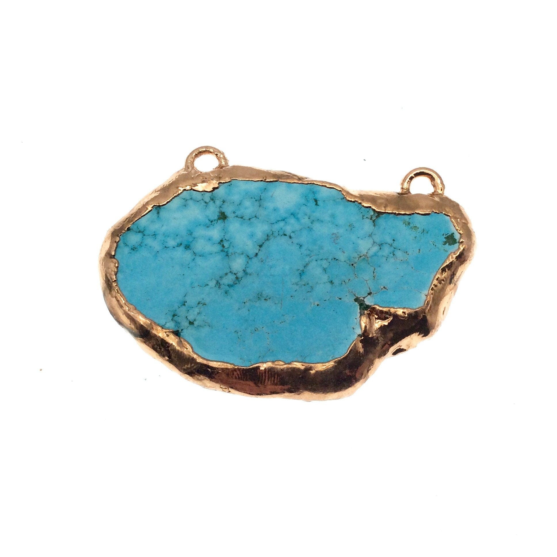 Chinese Turquoise Bezel | OOAK Rose Gold Electroplated Stabilized Freeform Shaped Two Loop Pendant "007" ~ 62mm x 40mm - Sold  As Pictured