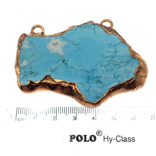 Chinese Turquoise Bezel | OOAK Rose Gold Electroplated Stabilized Freeform Shaped Two Loop Pendant "006" ~ 70mm x 47mm - Sold  As Pictured