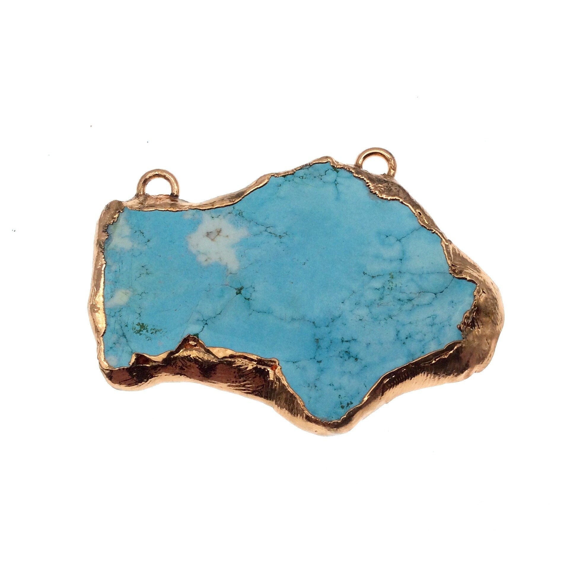 Chinese Turquoise Bezel | OOAK Rose Gold Electroplated Stabilized Freeform Shaped Two Loop Pendant "006" ~ 70mm x 47mm - Sold  As Pictured