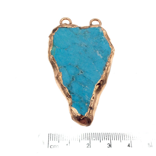 Chinese Turquoise Bezel | OOAK Rose Gold Electroplated Stabilized Freeform Shaped Two Loop Pendant "004" ~ 38mm x 60mm - Sold  As Pictured