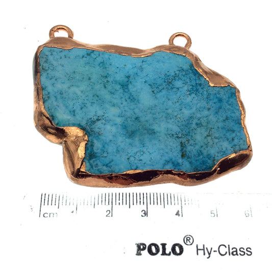 Chinese Turquoise Bezel | OOAK Rose Gold Electroplated Stabilized Freeform Shaped Two Loop Pendant "003" ~ 65mm x 45mm - Sold  As Pictured