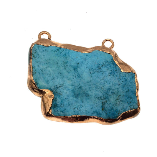 Chinese Turquoise Bezel | OOAK Rose Gold Electroplated Stabilized Freeform Shaped Two Loop Pendant "003" ~ 65mm x 45mm - Sold  As Pictured