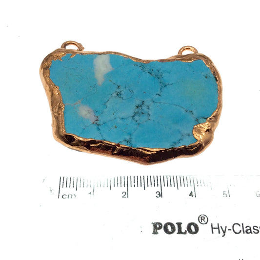 Chinese Turquoise Bezel | OOAK Rose Gold Electroplated Stabilized Freeform Shaped Two Loop Pendant "001" ~ 60mm x 40mm - Sold  As Pictured