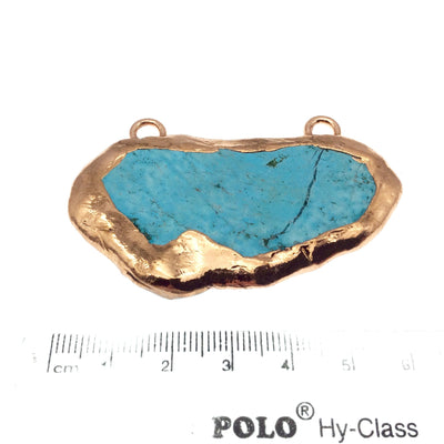 Chinese Turquoise Bezel | OOAK Rose Gold Electroplated Stabilized Freeform Shaped Two Loop Pendant "036" ~ 63mm x 34mm - Sold  As Pictured