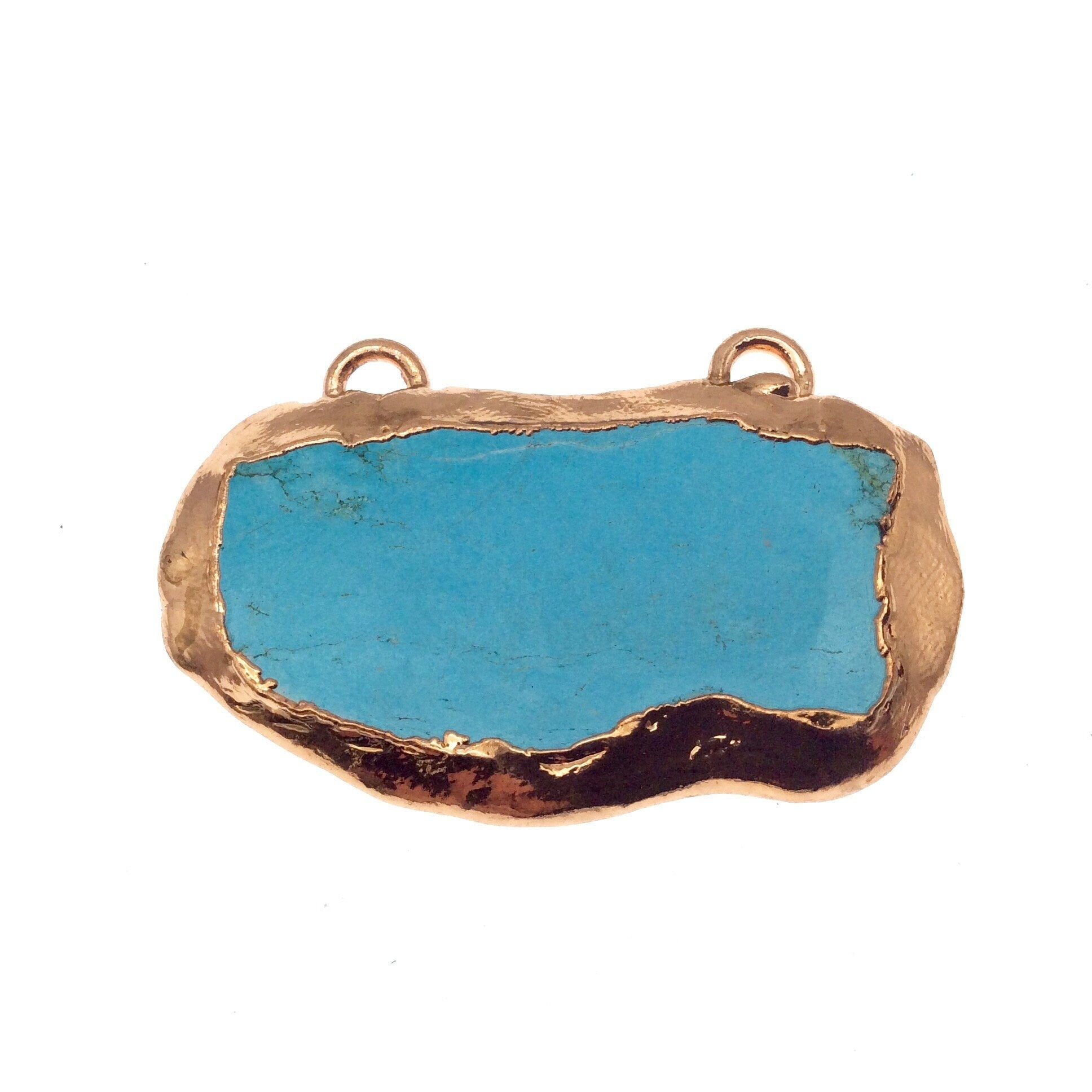 Chinese Turquoise Bezel | OOAK Rose Gold Electroplated Stabilized Freeform Shaped Two Loop Pendant "035" ~ 54mm x 30mm - Sold  As Pictured