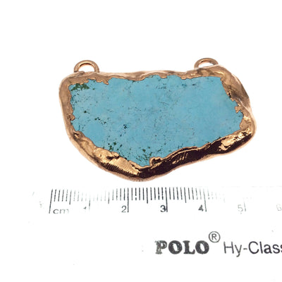 Chinese Turquoise Bezel | OOAK Rose Gold Electroplated Stabilized Freeform Shaped Two Loop Pendant "034" ~ 55mm x 35mm - Sold  As Pictured