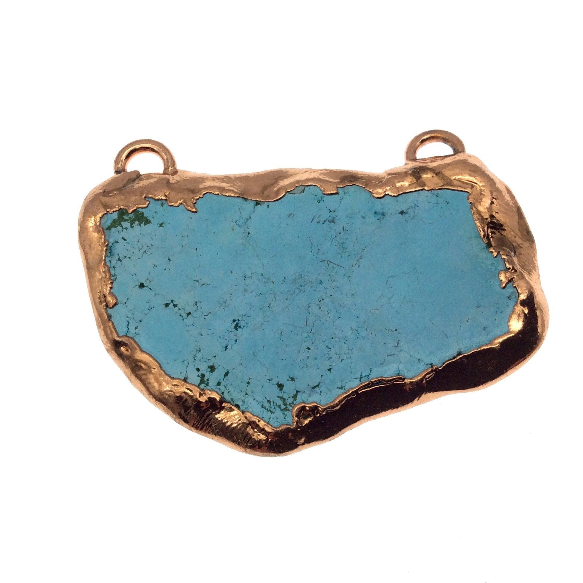 Chinese Turquoise Bezel | OOAK Rose Gold Electroplated Stabilized Freeform Shaped Two Loop Pendant "034" ~ 55mm x 35mm - Sold  As Pictured