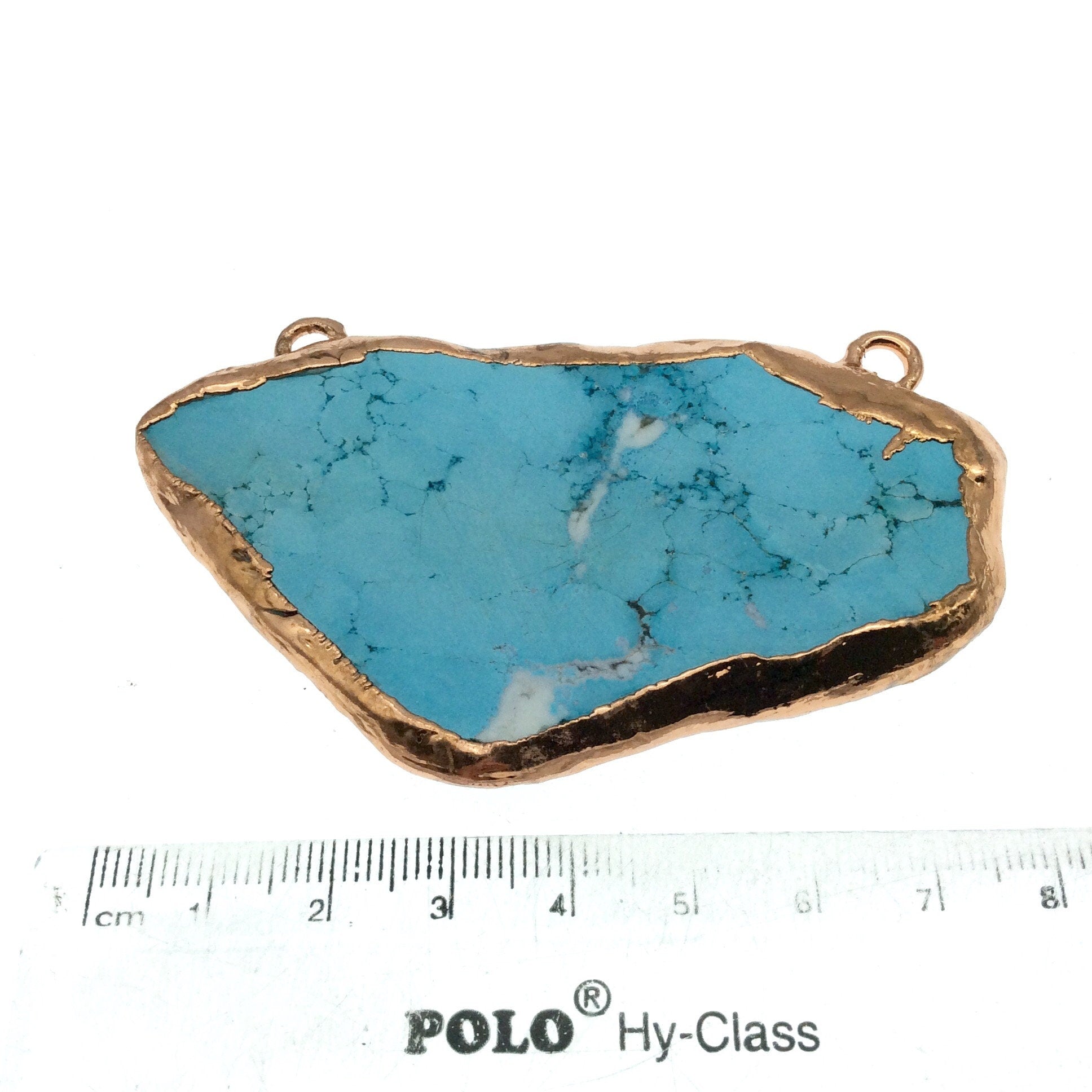Chinese Turquoise Bezel | OOAK Rose Gold Electroplated Stabilized Freeform Shaped Two Loop Pendant "031" ~ 80mm x 45mm - Sold  As Pictured