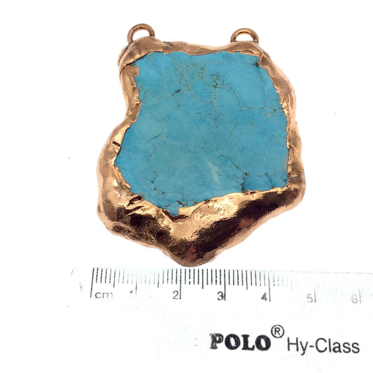 Chinese Turquoise Bezel | OOAK Rose Gold Electroplated Stabilized Freeform Shaped Two Loop Pendant "030" ~ 49mm x 57mm - Sold  As Pictured