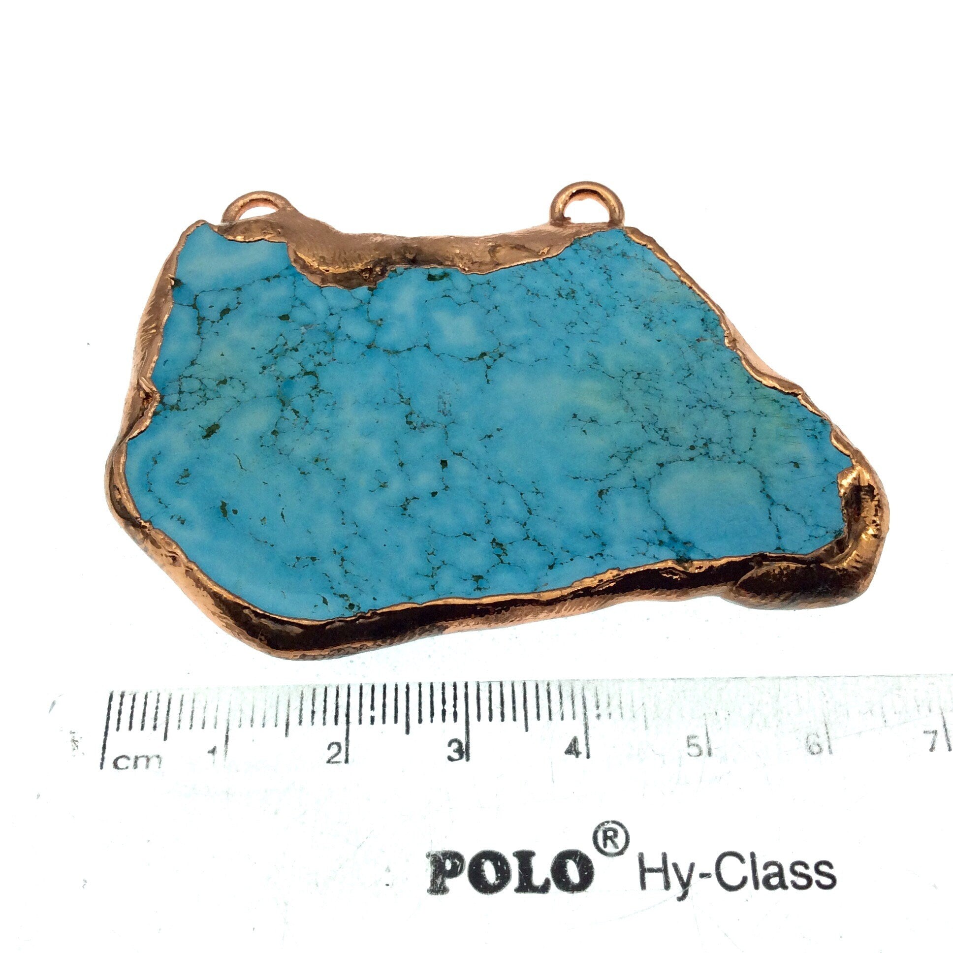 Chinese Turquoise Bezel | OOAK Rose Gold Electroplated Stabilized Freeform Shaped Two Loop Pendant "029" ~ 69mm x 43mm - Sold  As Pictured