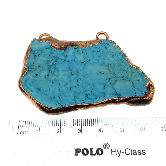 Chinese Turquoise Bezel | OOAK Rose Gold Electroplated Stabilized Freeform Shaped Two Loop Pendant "029" ~ 69mm x 43mm - Sold  As Pictured