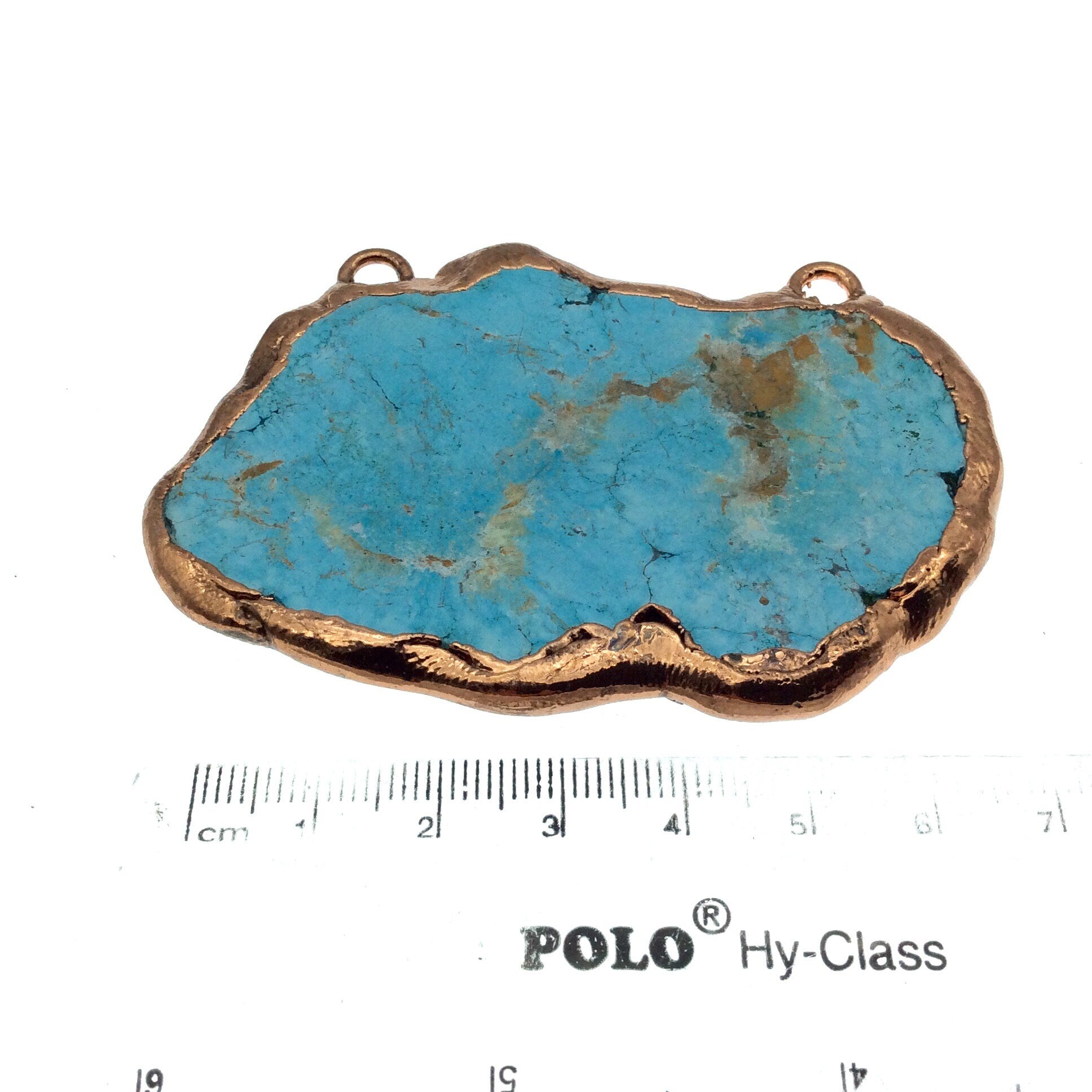Chinese Turquoise Bezel | OOAK Rose Gold Electroplated Stabilized Freeform Shaped Two Loop Pendant "028" ~ 70mm x 50mm - Sold  As Pictured