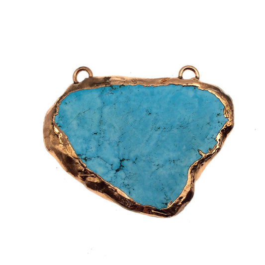 Chinese Turquoise Bezel | OOAK Rose Gold Electroplated Stabilized Freeform Shaped Two Loop Pendant "027" ~ 65mm x 57mm - Sold  As Pictured