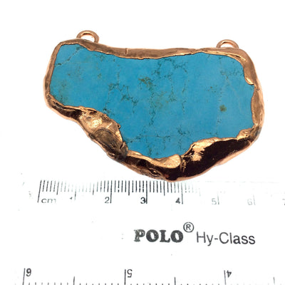 Chinese Turquoise Bezel | OOAK Rose Gold Electroplated Stabilized Freeform Shaped Two Loop Pendant "023" ~ 66mm x 44mm - Sold  As Pictured