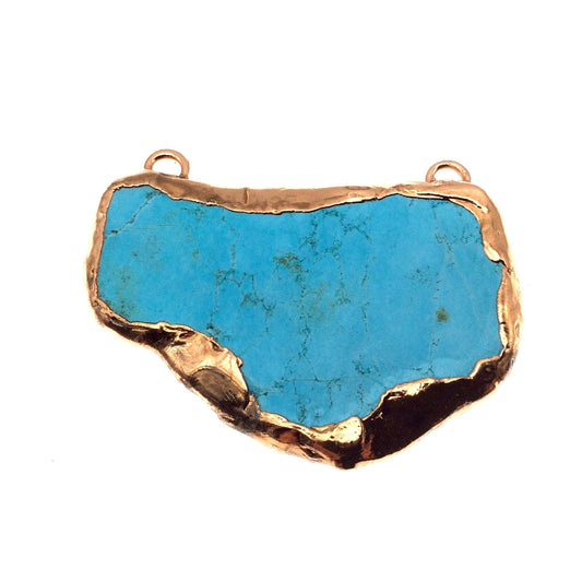 Chinese Turquoise Bezel | OOAK Rose Gold Electroplated Stabilized Freeform Shaped Two Loop Pendant "023" ~ 66mm x 44mm - Sold  As Pictured