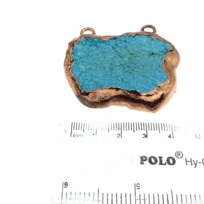 Chinese Turquoise Bezel | OOAK Rose Gold Electroplated Stabilized Freeform Shaped Two Loop Pendant "022" ~ 40mm x 33mm - Sold  As Pictured