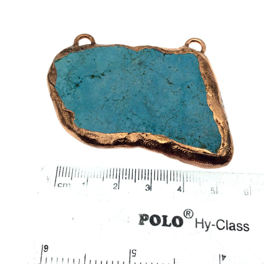 Chinese Turquoise Bezel | OOAK Rose Gold Electroplated Stabilized Freeform Shaped Two Loop Pendant "017" ~ 57mm x 42mm - Sold  As Pictured