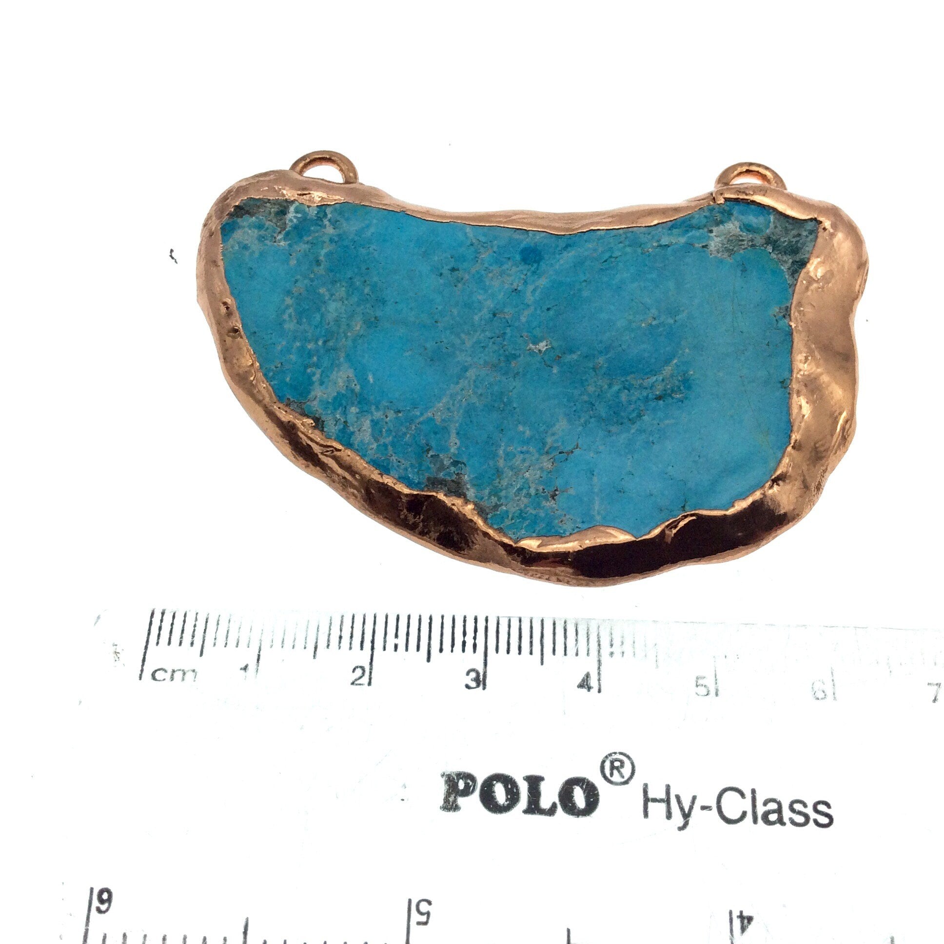 Chinese Turquoise Bezel | OOAK Rose Gold Electroplated Stabilized Freeform Shaped Two Loop Pendant "016" ~ 65mm x 40mm - Sold  As Pictured