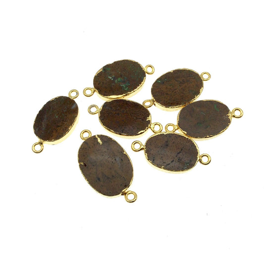Gold Electroplated Natural Flat Yellow Jasper Oval Shaped Connector - 20mm - 22mm  Long Approx. - Sold Per Each, Selected at Random