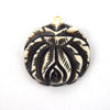 38mm x 40mm - White and Black - Hand Carved Rose - Round Shaped Natural Ox Bone Pendant