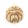 38mm x 40mm - Light Brown - Hand Carved Rose - Round Shaped Natural Ox Bone Pendant